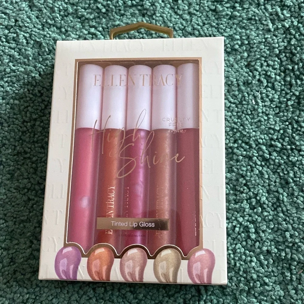 Ellen Tracy High Shine Tinted Lip Gloss Set of 5 Cruelty-Free & Long-Lasting